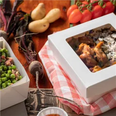 PETITES BOÎTES+COUVERCLES AVEC FÊNETRE THEPACK 500 ML 12x12x5 CM BLANC CARTON NANO-MICRO + PP + OPP (250 UNITÉ)